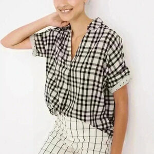 Madewell Black Cream Gingham Polka Dot Button-Down Back Tunic Size Medium